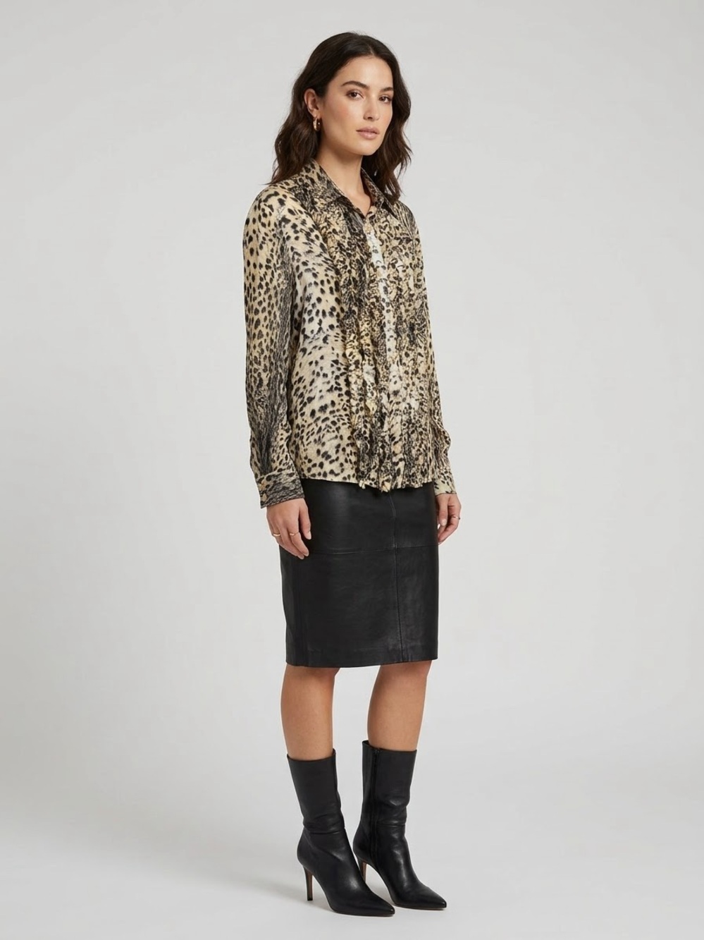 Just Cavalli 100% Silk Ruffle Leopard Blouse IT 52 Made in Italy